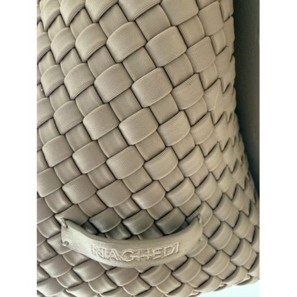 Naghedi St. Barths Medium Tote Bag Taupe Woven Neoprene Handbag - Picture 6 of 10
